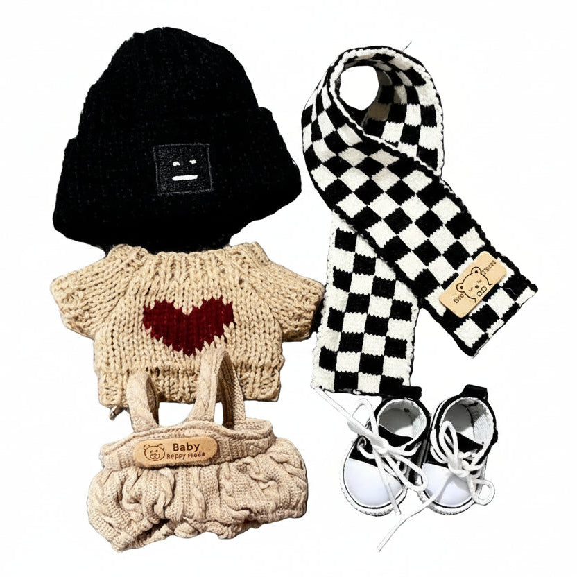 Labubu Tenues - Ensemble hiver tricoté avec bonnet, écharpe, et chaussures pour Labubu.