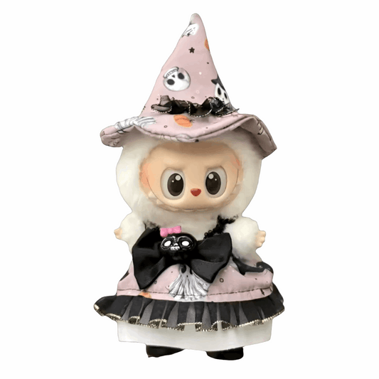 Labubu Tenues Halloween Sorcières Féeriques - figurine sorcière mignonne en robe rose et chapeau pointu