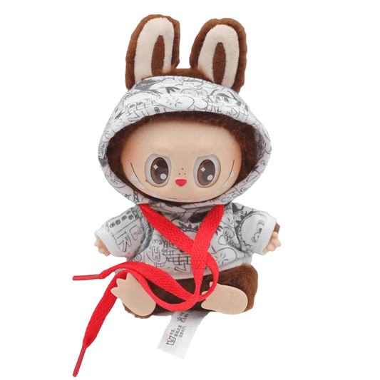 Ensemble Sport Urbain pour Labubu - Poupée en peluche avec hoodie graffiti et oreilles de lapin.